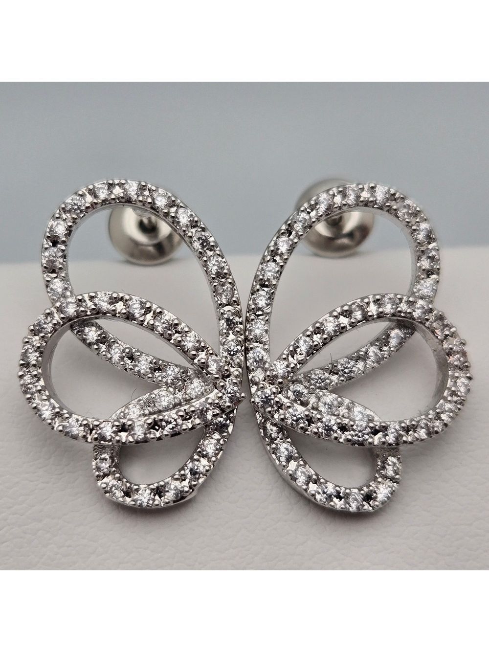 Butterfly Stud Earrings Silver Tone Rhinestones 3/4'' NWOT
